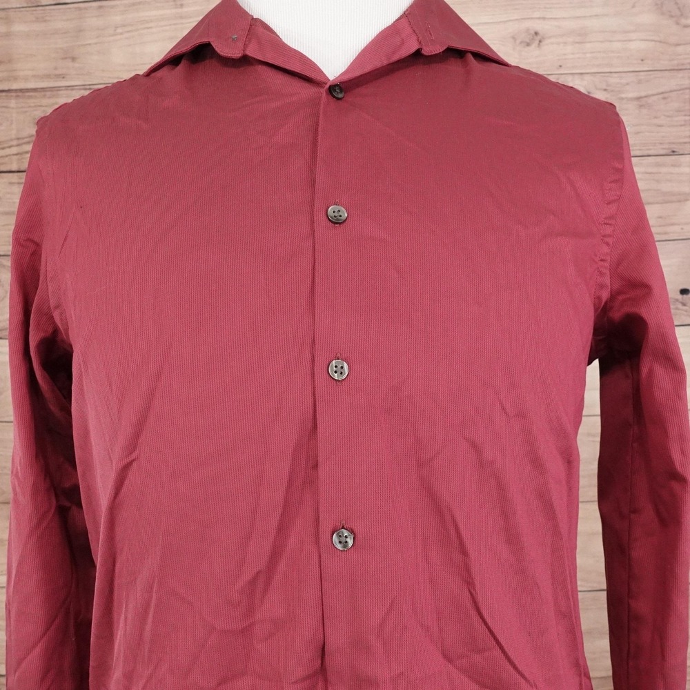 Van Heusen Shirt Mens Medium Dark Red Slim Fit Stretch Long Sleeve‎ Stain Shield